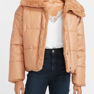 Reversible Vegan Leather & Faux Fur Puffer Coat